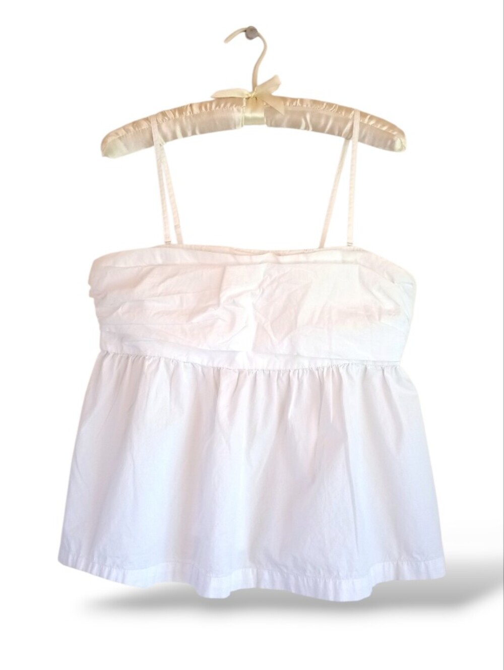 Lucky Brand White Babydoll Tank top Spaghetti Strap Peplum Camisole Flowy Cute